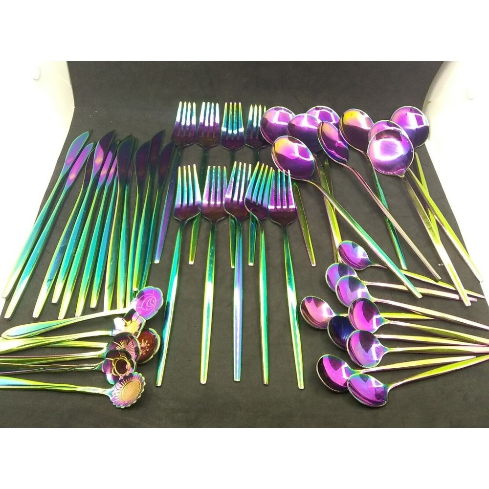Iridescent Rainbow Stainless Steel Dinnerware Set - Multicolor
